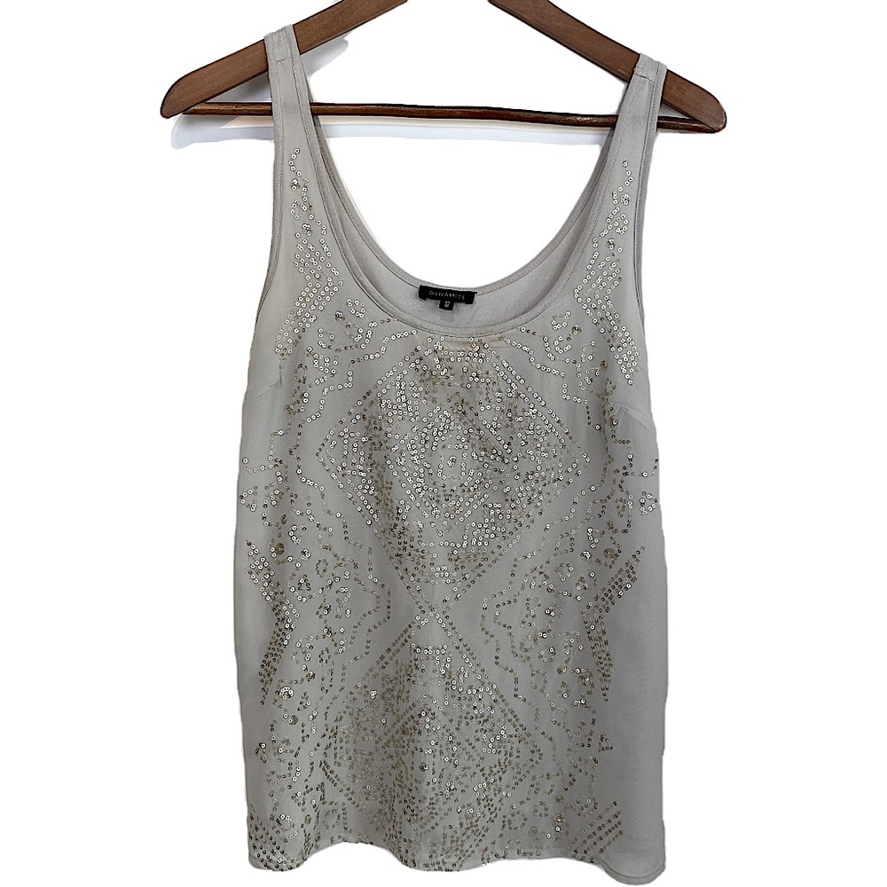 Gray Embellished Tank Top with Silver Sequins in a Zig Zag Pattern• Size S